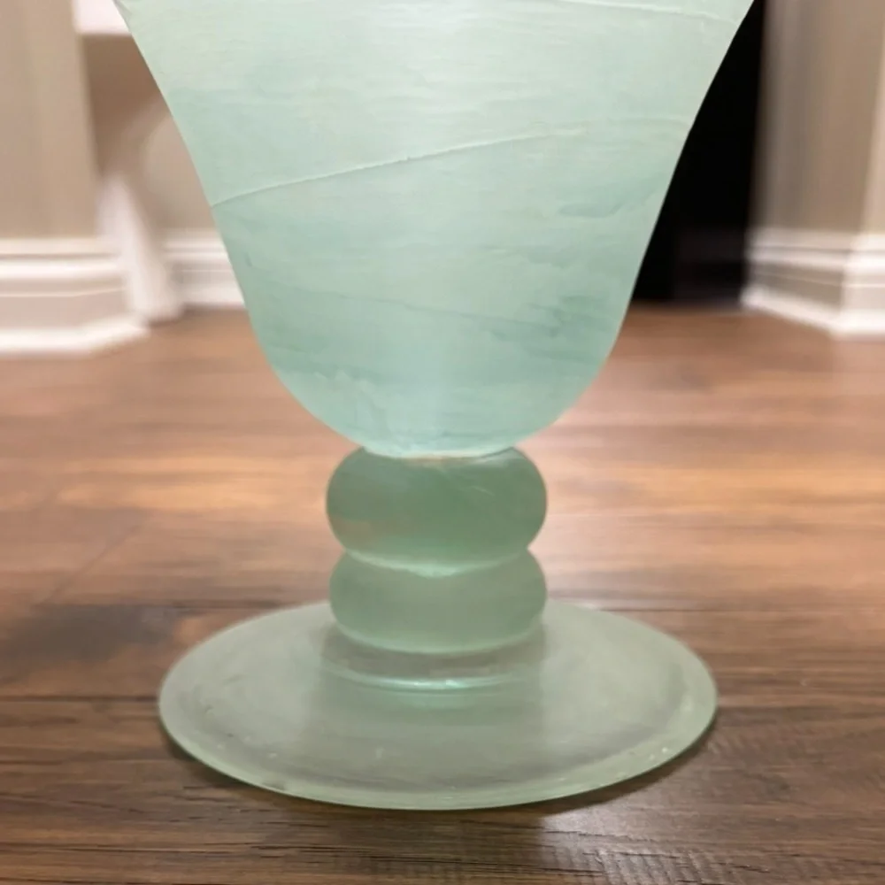 Vintage~Hand Blown~Studio Art Glass Vase~Horn Shaped~Translucent~ Green~G2WC**